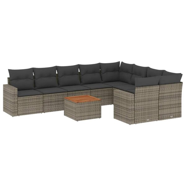 vidaXL Salon de jardin avec coussins 10 Pièces gris résine tressée