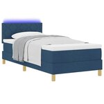 vidaXL Lit à ressort LED avec coussin Bleu 90 x 190 cm tissu