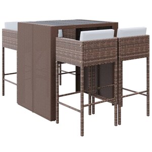 vidaXL Ensemble de bar de jardin avec coussins 5 Pièces marron poly rotin