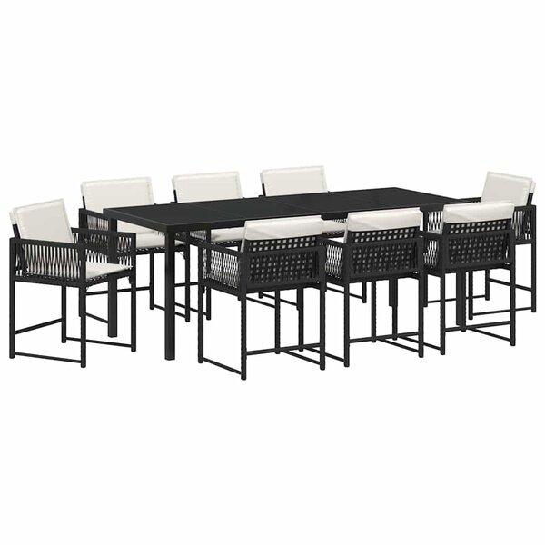 vidaXL Ensemble de salle à manger pour jardin 9 Pièces Noir polyrotin