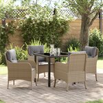 vidaXL Ensemble de Salle à Manger de Jardin de 5 Pièces avec Coussins Beige Rattan Synthétique