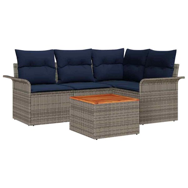 vidaXL Ensemble de canapé de jardin avec coussin 5 Pièces Gris polyrotin