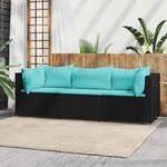 vidaXL Salon de jardin 3 Pièces avec coussins Noir Résine tressée