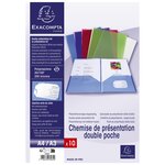 Sachet 10 chemises double poche PP souple 2/10e - A4 ou A3 - Couleurs assorties x 2 EXACOMPTA