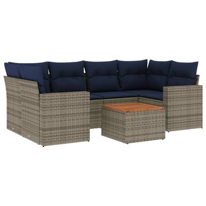 vidaXL Salon de jardin 7 Pièces avec coussins gris résine tressée