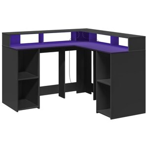 Bureau table poste de travail meuble d'ordinateur informatique étude avec lumières LED 130 x 130 x 91 cm bois d'ingénierie noir 02_0023428