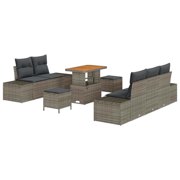 vidaXL Ensemble de canapé de jardin avec coussin 8 Pièces Gris Poly rotin