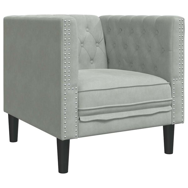 vidaXL Fauteuil Chesterfield Gris clair 71 x 74.5 x 70.5 cm Velours