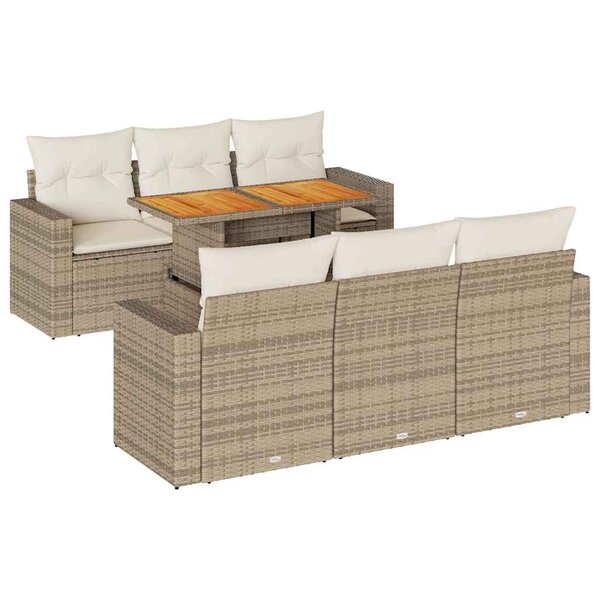 vidaXL Salon de jardin avec coussins 7 Pièces beige résine tressée