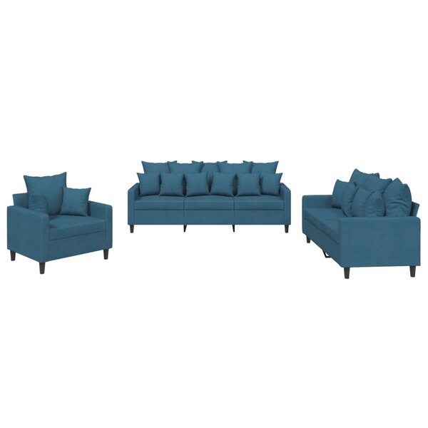 vidaXL Ensemble de canapés 3 Pièces avec coussins Bleu Velours