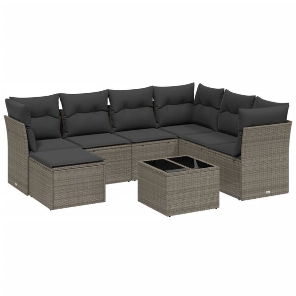 vidaXL Salon de jardin 8 Pièces avec coussins gris clair résine tressée