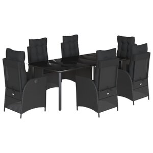 vidaXL Ensemble à manger de jardin coussins 7Pièces Noir Résine tressée