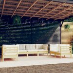 vidaXL Salon de jardin 7 Pièces avec coussins crème bois de pin massif