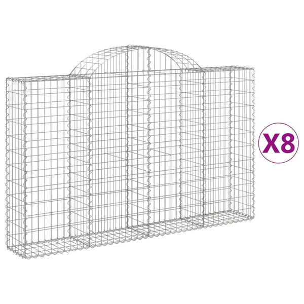 vidaXL Paniers à gabions arqués 8 Pièces 200x30x120/140 cm Fer galvanisé