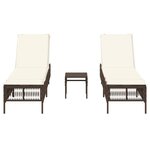 vidaXL Chaises longues lot de 2 avec table marron résine tressée