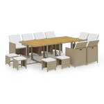 vidaXL Ensemble à dîner de jardin coussins 13 Pièces Résine tressée Beige