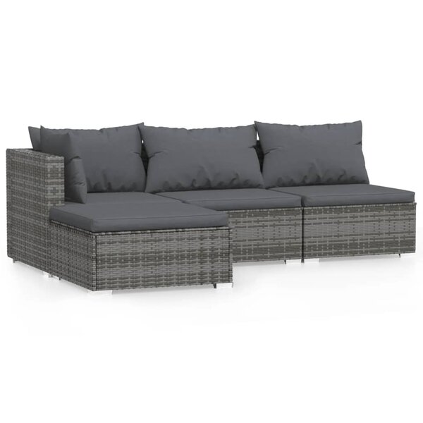 Salon de jardin meuble d'extérieur ensemble de mobilier 4 pièces avec coussins gris résine tressée 02_0016146