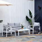 Outsunny Ensemble salon de jardin 4 personnes style Yachting - canapé 2 places 2 fauteuils table basse - coussins déperlants déhoussables gris - structure alu. blanc