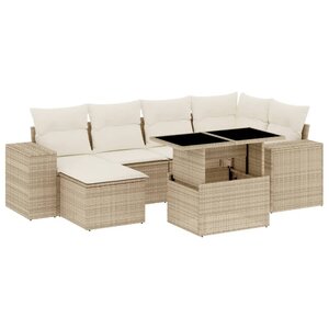 vidaXL Salon de jardin avec coussins 7 Pièces beige résine tressée