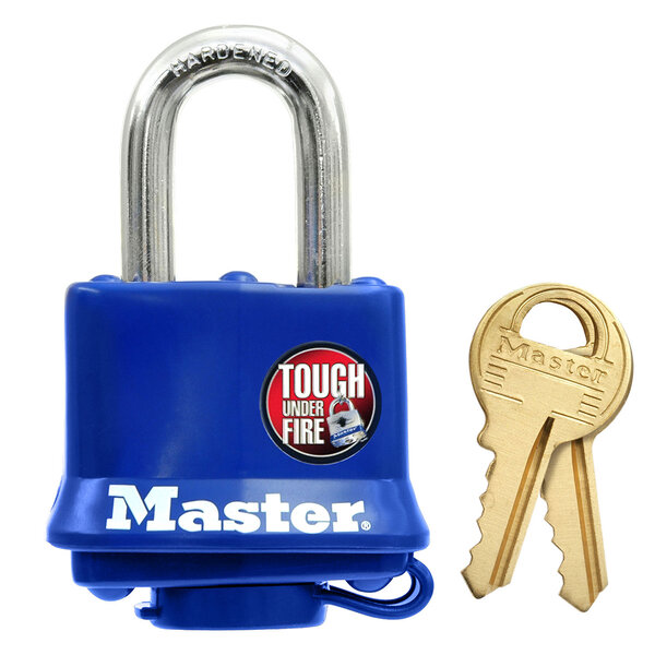Cadenas en Acier Laminé à Clé et Protection Thermoplastique  Bleu  7 3 x 4 x 2 5 cm
