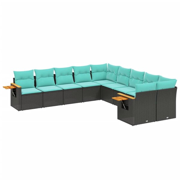 vidaXL Salon de jardin 10 Pièces avec coussins noir résine tressée