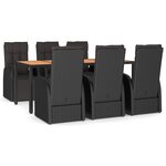 vidaXL Ensemble à manger de jardin 7 Pièces Noir Poly rotin et acacia