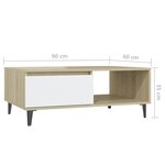 vidaXL Table basse blanc et chêne sonoma 90x60x35 cm bois d'ingénierie