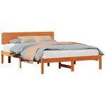 vidaXL Cadre de lit avec tête de lit Brun cire 160 x 200 cm Pin massif