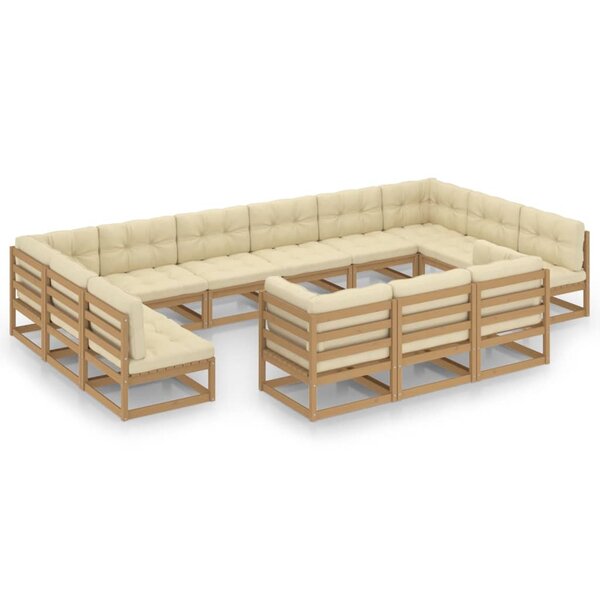 vidaXL Salon de jardin 13 Pièces avec coussins Marron miel Bois de pin