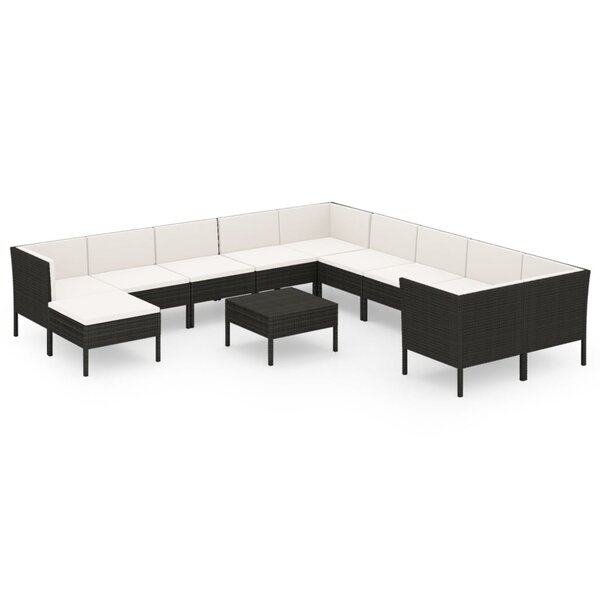 vidaXL Salon de jardin 12 Pièces avec coussins résine tressée noir