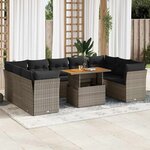 vidaXL Salon de jardin avec coussins 10 Pièces gris résine tressée