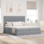 vidaXL Lit de rangement LED avec matelas Gris clair 200 x 200 cm Tissu