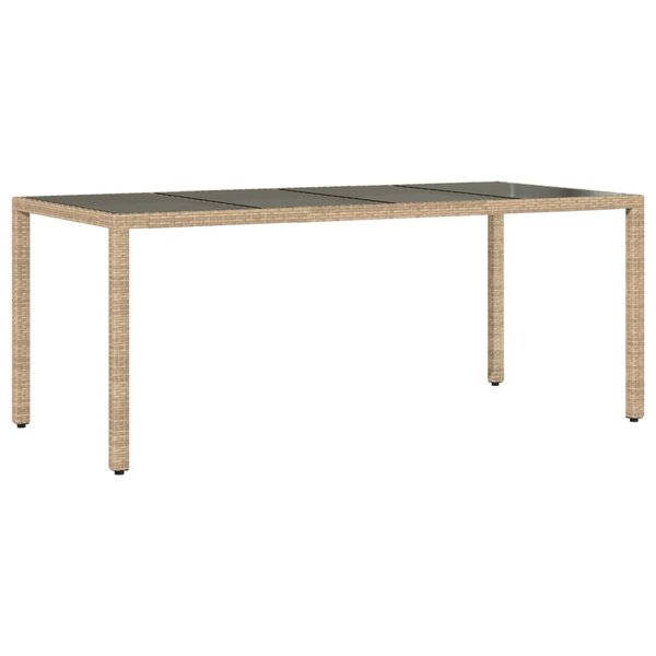 vidaXL Table de jardin avec dessus en verre beige résine tressée