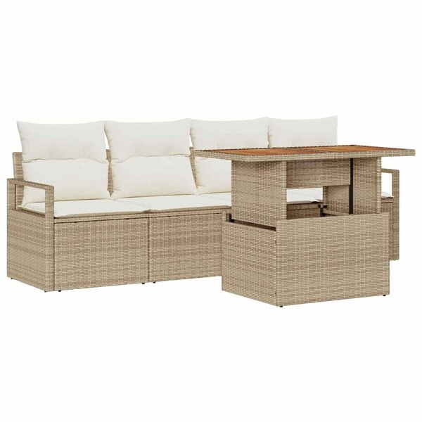 vidaXL Ensemble de canapé de jardin 5 Pièces Beige Poly rotin