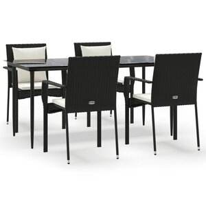 vidaXL Ensemble à manger de jardin coussins 5Pièces Noir Résine tressée