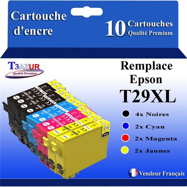 T3AZUR - 10x Cartouches compatibles avec Epson T2991  T2992  T2993  T2994  T29XL
