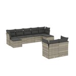 vidaXL Salon de jardin 9 Pièces avec coussins gris clair résine tressée