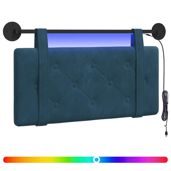 vidaXL Tête de lit suspendue Avec lumière LED Bleu Velours
