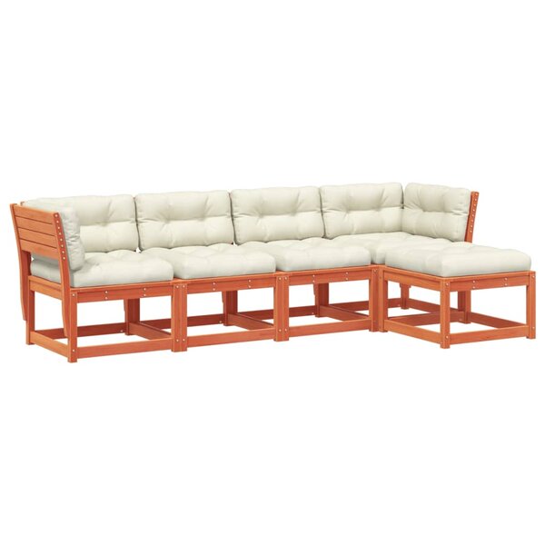 vidaXL Salon de jardin 5 Pièces avec coussins cire marron bois pin massif