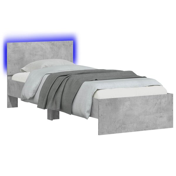 vidaXL Cadre de lit avec bandes LED Gris béton Bois d'ingénierie