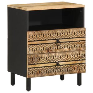 vidaXL Table de chevet noir 50x33x62 cm bois de manguier massif brut