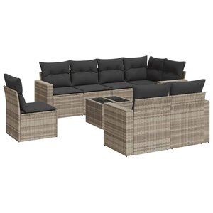 vidaXL Salon de jardin 9 Pièces avec coussins gris clair résine tressée