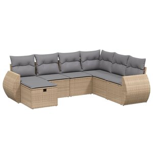 vidaXL Salon de jardin avec coussins 7Pièces mélange beige résine tressée