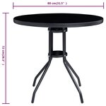 Vidaxl table de jardin noir 80 cm acier et verre