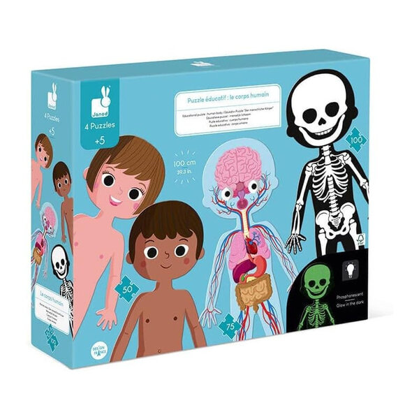 4 puzzles - Géant - Educatif - Le corps humain - 50 75 et 100 pièces - Dès 5 ans - Janod