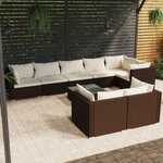 vidaXL Salon de jardin 9 Pièces avec coussins Marron Résine tressée