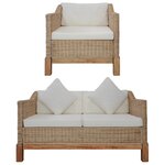 vidaXL Ensemble de canapés 2 Pièces avec coussins Rotin naturel