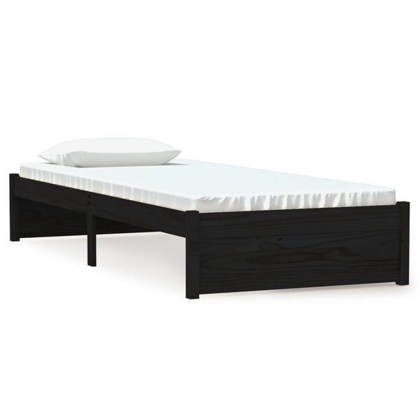 vidaXL Cadre de lit Noir Bois massif 75x190 cm Petit simple