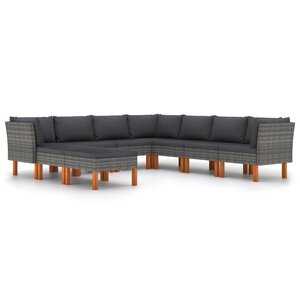 vidaXL Salon de jardin 9 Pièces avec coussins Résine tressée Gris