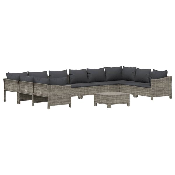 Salon de jardin meuble d'extérieur ensemble de mobilier 11 pièces avec coussins gris résine tressée 02_0015363